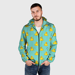 Ветровка с капюшоном мужская Желтый утенок паттерн, цвет: 3D-черный — фото 2