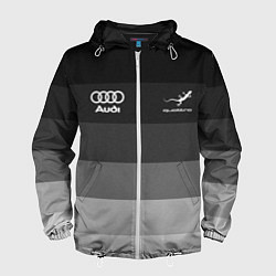 Ветровка с капюшоном мужская Audi, Ауди Серый градиент, цвет: 3D-белый