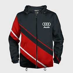 Ветровка с капюшоном мужская Audi sport red, цвет: 3D-черный