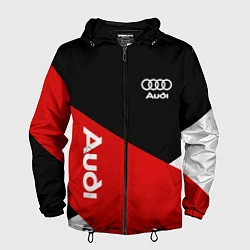 Ветровка с капюшоном мужская Audi Ауди Черный Красный Белый, цвет: 3D-черный