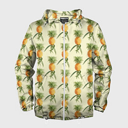 Ветровка с капюшоном мужская Побеги ананасов, цвет: 3D-белый