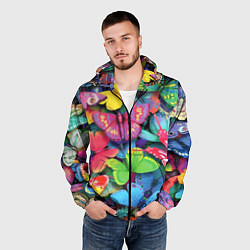 Ветровка с капюшоном мужская Стая бабочек Pattern, цвет: 3D-черный — фото 2