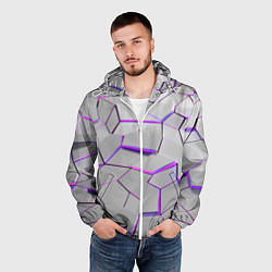 Ветровка с капюшоном мужская 3д плиты - белый неон, цвет: 3D-белый — фото 2