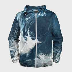 Ветровка с капюшоном мужская Texture of dark waves, цвет: 3D-белый
