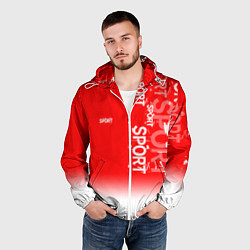 Ветровка с капюшоном мужская Надпись - Sport, цвет: 3D-белый — фото 2