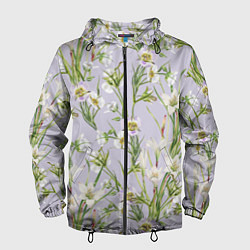 Ветровка с капюшоном мужская Цветы Лилии и Морозники, цвет: 3D-черный