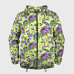 Мужская ветровка Фиолетовые цветы на зеленом фоне