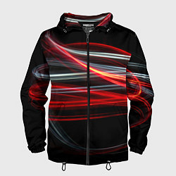 Ветровка с капюшоном мужская Волнообразные линии неона - Красный, цвет: 3D-черный