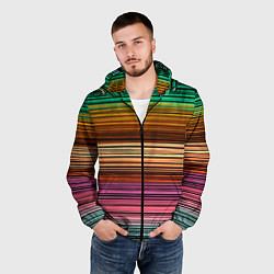 Ветровка с капюшоном мужская Multicolored thin stripes Разноцветные полосы, цвет: 3D-черный — фото 2