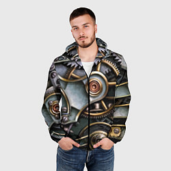 Ветровка с капюшоном мужская Механизм из шестерёнок в стиле Стимпанк, цвет: 3D-черный — фото 2