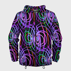 Ветровка с капюшоном мужская Неоновые круги и линии - Фиолетовый, цвет: 3D-черный