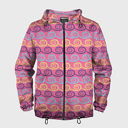 Ветровка с капюшоном мужская Волны - узоры класические, цвет: 3D-черный