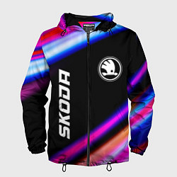 Ветровка с капюшоном мужская Skoda Speed Lights, цвет: 3D-черный