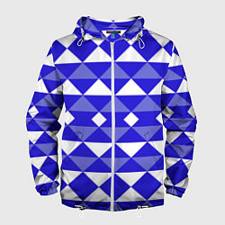 Ветровка с капюшоном мужская Бело-синий геометрический узор, цвет: 3D-белый