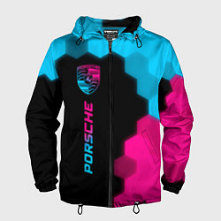 Ветровка с капюшоном мужская Porsche - neon gradient: по-вертикали, цвет: 3D-черный