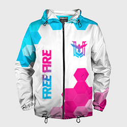 Ветровка с капюшоном мужская Free Fire neon gradient style: символ и надпись ве, цвет: 3D-черный