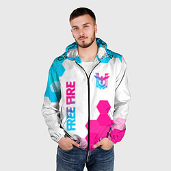 Ветровка с капюшоном мужская Free Fire neon gradient style: символ и надпись ве, цвет: 3D-черный — фото 2