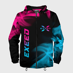 Ветровка с капюшоном мужская Exeed - neon gradient: символ и надпись вертикальн, цвет: 3D-черный