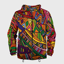 Ветровка с капюшоном мужская Психоделический узор, цвет: 3D-черный