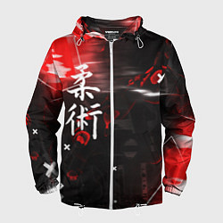 Ветровка с капюшоном мужская Джиу-Джитсу : Глитч красный, цвет: 3D-белый