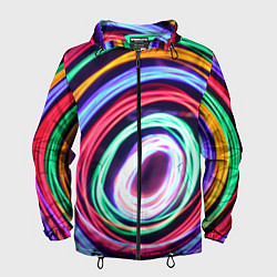 Ветровка с капюшоном мужская Кругообразные абстрактные лучи, цвет: 3D-черный