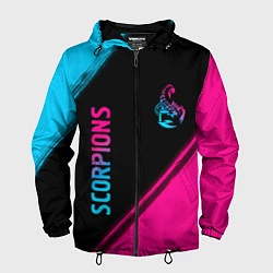 Ветровка с капюшоном мужская Scorpions - neon gradient: надпись, символ, цвет: 3D-черный