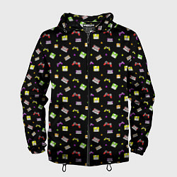 Ветровка с капюшоном мужская 90s pattern on black, цвет: 3D-черный