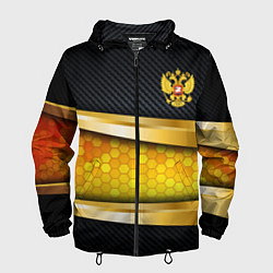 Ветровка с капюшоном мужская Black & gold - герб России, цвет: 3D-черный