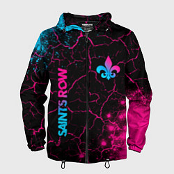 Ветровка с капюшоном мужская Saints Row - neon gradient: надпись, символ, цвет: 3D-черный