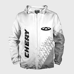 Мужская ветровка Chery speed на светлом фоне со следами шин: надпис