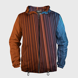 Ветровка с капюшоном мужская Абстрактные оранжевые и голубые линии во тьме, цвет: 3D-черный