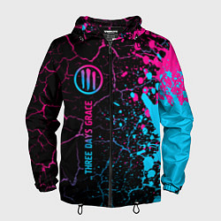 Ветровка с капюшоном мужская Three Days Grace - neon gradient: по-вертикали, цвет: 3D-черный