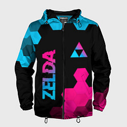 Ветровка с капюшоном мужская Zelda - neon gradient: надпись, символ, цвет: 3D-черный