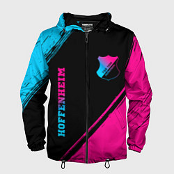 Ветровка с капюшоном мужская Hoffenheim - neon gradient: надпись, символ, цвет: 3D-черный