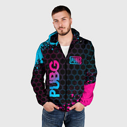 Ветровка с капюшоном мужская PUBG - neon gradient: надпись, символ, цвет: 3D-черный — фото 2