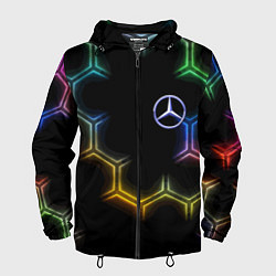 Ветровка с капюшоном мужская Mercedes - neon pattern, цвет: 3D-черный