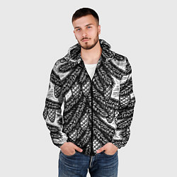 Ветровка с капюшоном мужская Новый год ёлки и шишки, цвет: 3D-черный — фото 2