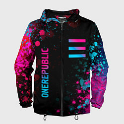 Ветровка с капюшоном мужская OneRepublic - neon gradient: надпись, символ, цвет: 3D-черный