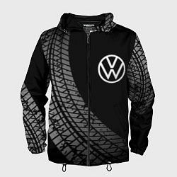 Ветровка с капюшоном мужская Volkswagen tire tracks, цвет: 3D-черный