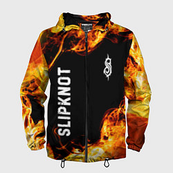 Ветровка с капюшоном мужская Slipknot и пылающий огонь, цвет: 3D-черный