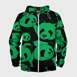 Ветровка с капюшоном мужская Panda green pattern, цвет: 3D-белый