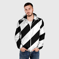 Ветровка с капюшоном мужская Черно-белые полосы, цвет: 3D-белый — фото 2