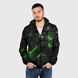 Ветровка с капюшоном мужская Green neon steel, цвет: 3D-черный — фото 2