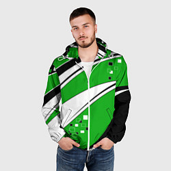 Ветровка с капюшоном мужская Абстрактный узор черно зеленый с белым, цвет: 3D-белый — фото 2