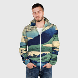 Ветровка с капюшоном мужская Журавли - японский художник Хокусай Фудзи, цвет: 3D-белый — фото 2