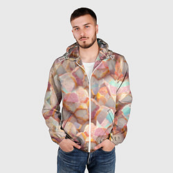 Ветровка с капюшоном мужская Текстура розового мрамора на камнях, цвет: 3D-белый — фото 2
