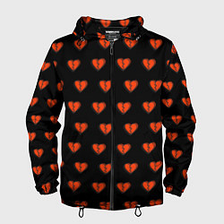 Ветровка с капюшоном мужская Разбитые сердца на черном фоне, цвет: 3D-черный