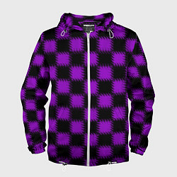 Ветровка с капюшоном мужская Фиолетовый черный узор Шахматка, цвет: 3D-белый