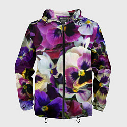 Ветровка с капюшоном мужская Красивые анютины глазки, цвет: 3D-черный