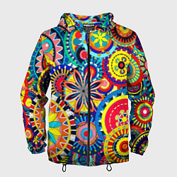 Ветровка с капюшоном мужская Психоделика калейдоскоп, цвет: 3D-черный
